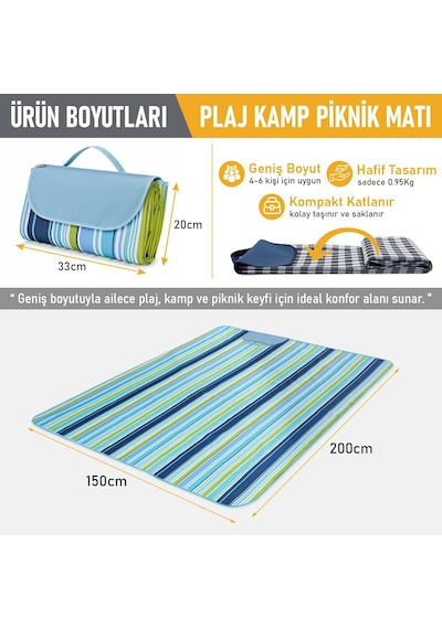 Piknik Örtüsü, Çanta Kamp Matı, Plaj Matı, Piknik Yer Örtüsü, Seyahat, Kamp, Outdoor, Park Çim Etnik Boho Turkuaz