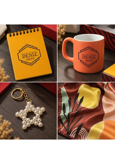 Bk Gift Kişiye Özel İsimli Not Defteri & Kupa Bardak & Yıldız Anahtarlık & Kalem & Fular - Hediye Kutulu Set-3 Gümüş