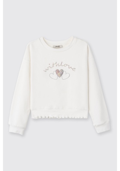 Panço Liberty Kumaş Nakışlı Kız Çocuk Sweatshirt Beyaz