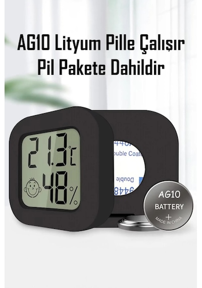 Mini Lcd Dijital Sıcaklık Nem Ölçer Termometre Higrometre - Duvara Takılabilir Siyah