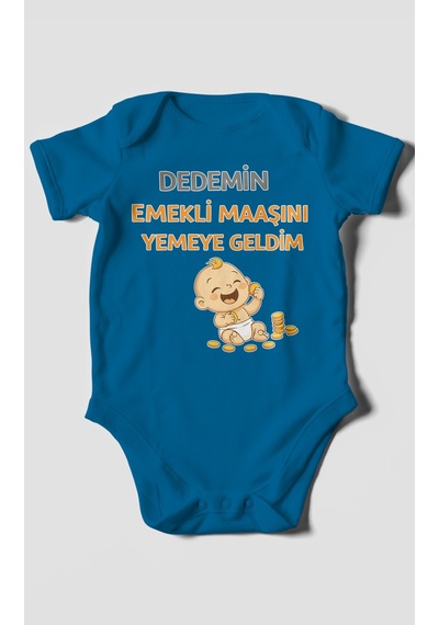 Morivokids Dedemden Kısa Kollu Bebek Body %100 Pamuk Koyu Mavi