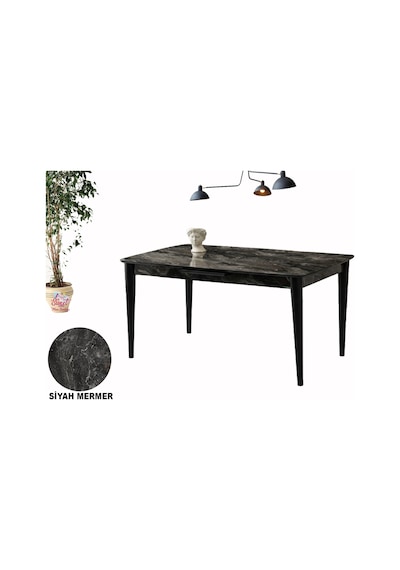 60x100 Ortadan Açılır Mdf Mutfak,salon,yemek Odası Masası Siyah Mermer