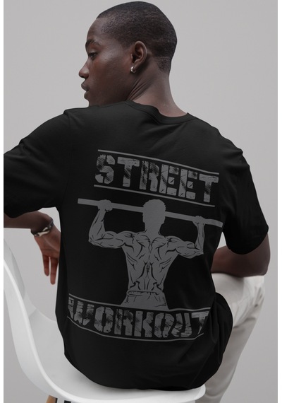 Street Workout Calisthenics Sırt Baskılı Unisex Oversize Sporcu T Siyah