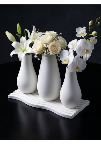 4'lü Şık Dekoratif Vazo Set Vazolar 13cmx15cmx13cm - Tepsi 24cm Çok Renkli