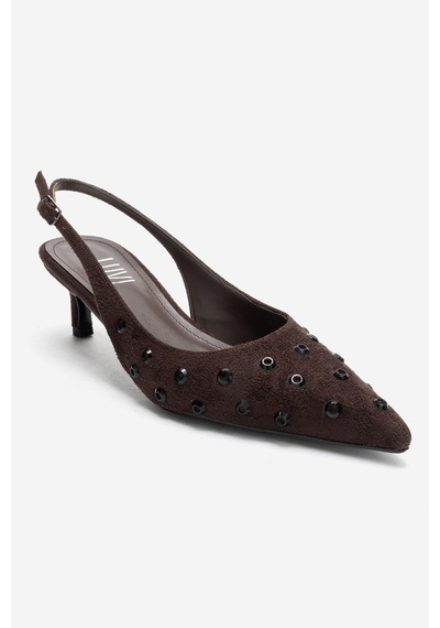 Luvishoes Lorex Kahverengi Süet Taşlı Kadın Topuklu Ayakkabı Kahverengi