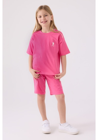 U.S. Polo Assn. U.s. Polo Assn Kız Çocuk Pembe Bermuda Takım Us1848-c-v6 Pembe