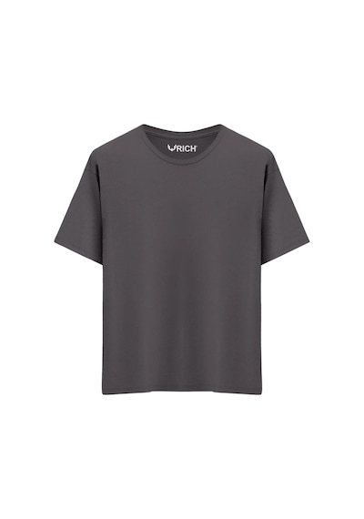 Rich Erkek %100 Pamuk Oversize Tişört Basic Bisiklet Yaka Kısa Kollu T-shirt Gri