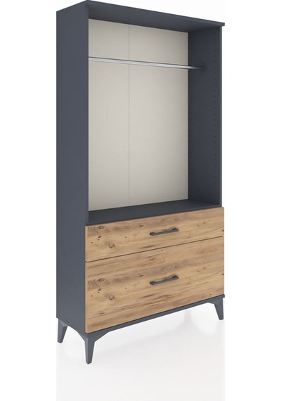 Arges Dolap Tek Raflı 2 Çekmeceli Tek Askılı 88x30x163 Antrasit-çam Antrasit