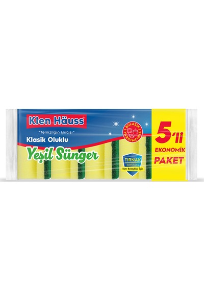Klen Hauss Klasik Yeşil Oluklu Sünger 5'li 5 Adet