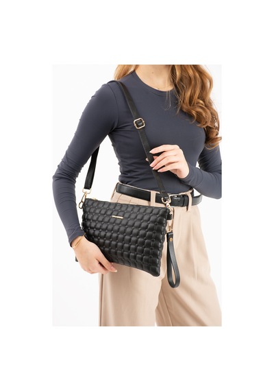 Sanmorris Kadın Suni Deri Siyah Mat Ayarlanabilir Çapraz Ve El Askılı Portföy, Clutch Çanta Siyah