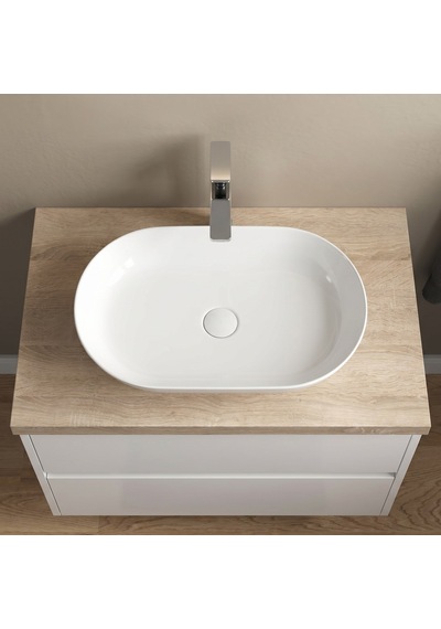 Dura Bagno Rose Çanak Lavabo 60x40 Cm, Batarya Deliksiz Tezgah Üstü Beyaz 5841