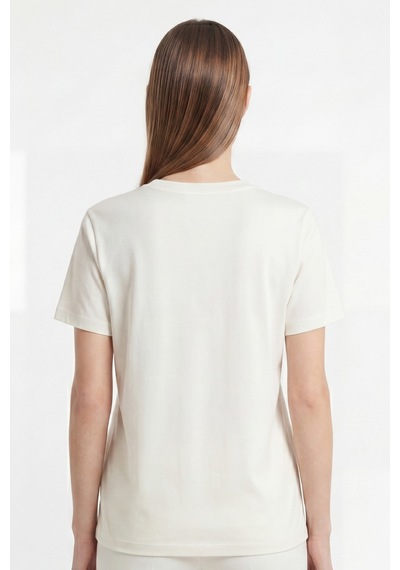 Goffra Kadın Vision V Yaka Premium Kalite Yoğun Dokulu Pamuklu T-shirt Krem W102-r0220-02