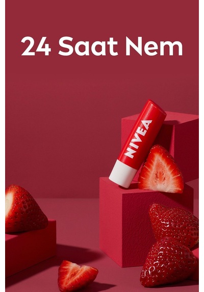 Çilek Renkli Dudak Bakım Kremi Ve Parlatıcısı 4.8gr, Nemlendirici, Hafif Kırmızı Işıltı