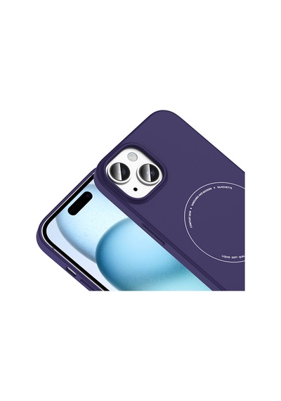 Apple iPhone Uyumlu 15 Kılıf M-safe Şarj Özellikli Kamera Korumalı Elio Sert Pc Kılıf Derin Mor