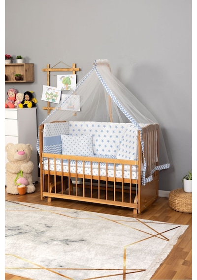 Ahşap Beşik Anne Yanı Beşik Vernikli 60x120 - Mavi Yıldız Tek Yastık Uyku Seti + Yatak Ahşap Ahşap Beşik Anne Yanı Beşik Vernikli 60x120 - Mavi Yıldız Tek Yastık Uyku Seti + Yatak Ahşap