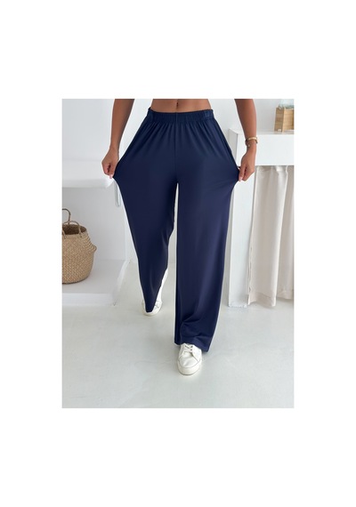 Gugus Yazlık Takım - Alt Üst Kadın Dokulu Kumaş -baggy Pantolon + Salaş Üst Lacivert
