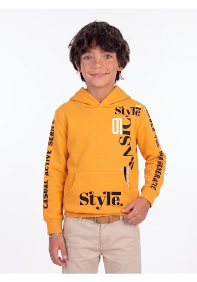 Onloox Erkek Hardal Sarı Erkek Çocuk Hardal Sarı Pamuklu Uzun Kollu Regular Kesim Baskılı Kanguru Cep Sweatshirt 9 Yaş