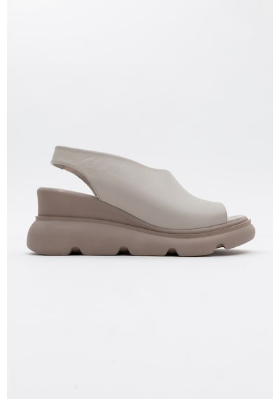 Luvishoes Luvi Shoes Agusto Taş Cilt Hakiki Deri Kadın Dolgu Topuk Sandalet Taş Rengi Taş