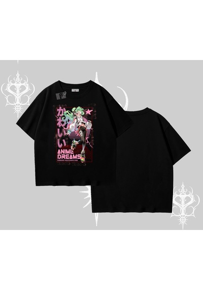 Startmore Startmore Oversize Tshirt Anime Kawaii Japon Kız Desenli Siyah