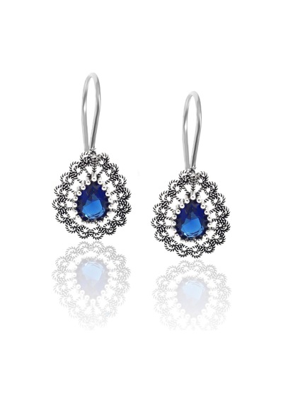 Safir Taşlı Damla Model Kadın 925 Ayar Gümüş Telkari Üçlü Set 201023144
