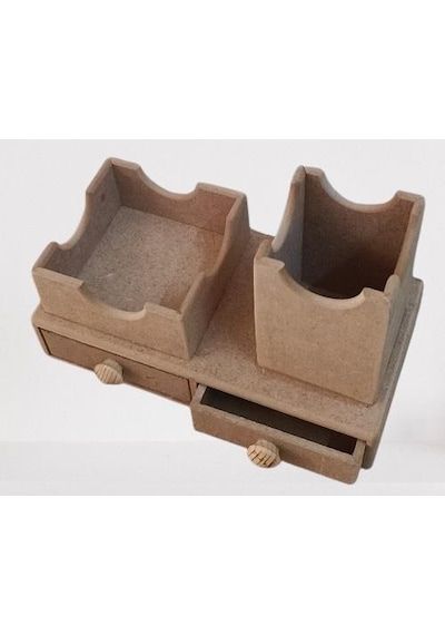 Hobi Dekoratif Çift Çekmeceli Kalemlik Ahşap Mdf Ham Cnc Kesim Model El Yapım