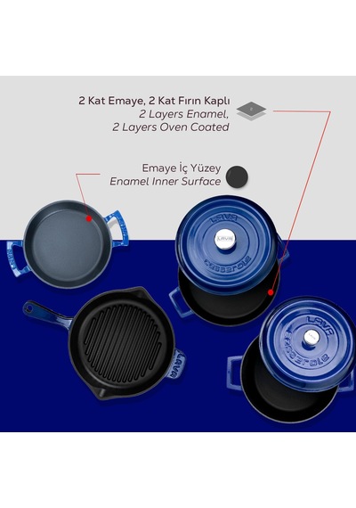 Lava Döküm Çeyiz Seti - Mutfakta Uzun Yıllar Güvenle Kullanım Mavi