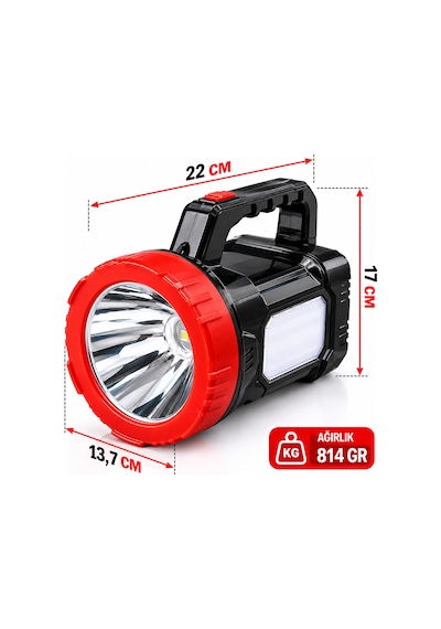 Silver Toss St-6678 Şarjlı Led El Feneri 10w 14 Smd Çift Aydınlatmalı Işıldak