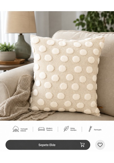 Bubble Punch Dekoratif Kırlent Kılıfı 43x43 Cm Dokulu Ponponlu Bohem Modern Koltuk Yastık Kılıfı Salon Oturma Odası Dekoru Krem