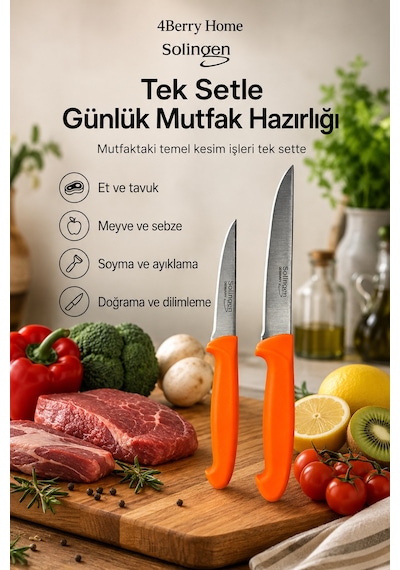 Solingen 2 Li Paslanmaz Çelik Mutfak Bıçağı Seti Et, Meyve Ve Sebze Bıçağı Turuncu