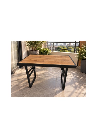 Metal Çerçeveli Suntalam Siyah Ayak İp Detay Bahçe Mobilyası Masası Sehpası 93x55cm Diğer