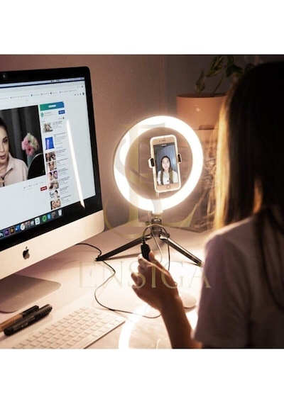 Ensiga Masa Ayaklı 10 Inç Led Ring Lıght Influencer Youtuber Tiktok Telefon Tutucu Makyaj Işığı