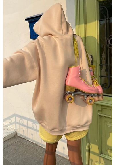 Bej Renkli Nakışlı Bisiklet Yaka Sweatshirt Mg1574