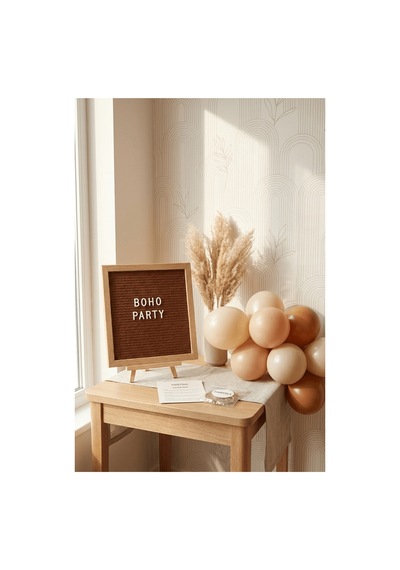 Boho Toprak Tonları Doğum Günü Süsleme Mini Set Kahve Keçe Yazı Panosu Standlı Balon Zincirli Standart