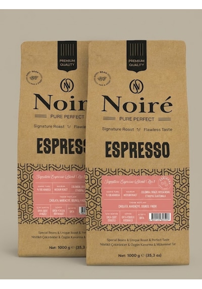2'li Set Noire Signature Espresso Blend 1 1 Kg Çekirdek Kahve %100 Arabica Yüksek Crema Yoğun Aroma