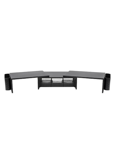 Siyah Çift Monitör Yükseltici Stand Çekmeceli Masaüstü Organizer 9216