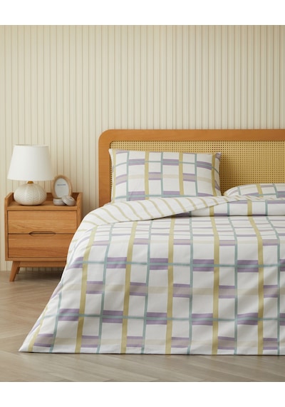 English Home Pop Grid Kolay Ütülenir Çift Kişilik Nevresim Seti 200x220 Cm Lila-yeşil