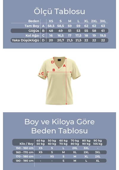 Goffra Kadın Vision V Yaka Premium Kalite Yoğun Dokulu Pamuklu T-shirt Sarı W102-r0220-03