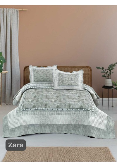 Çift Kişilik Kapitone Yatak Örtüsü, Klasik Desenli Model - Zara 250 X 260cm Ekru