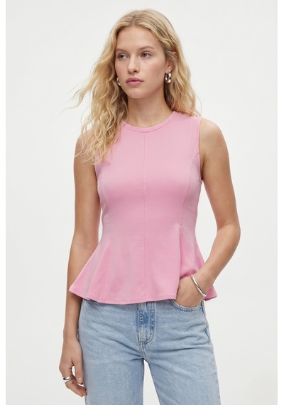 Ritnice Kadın Rowe %100 Pamuk Peplum Sıfır Kol Pembe Bluz
