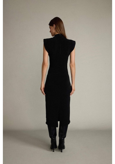 Defacto Fitted Dik Yaka Kolsuz Midi Elbise G0395ax25smbk81 Siyah