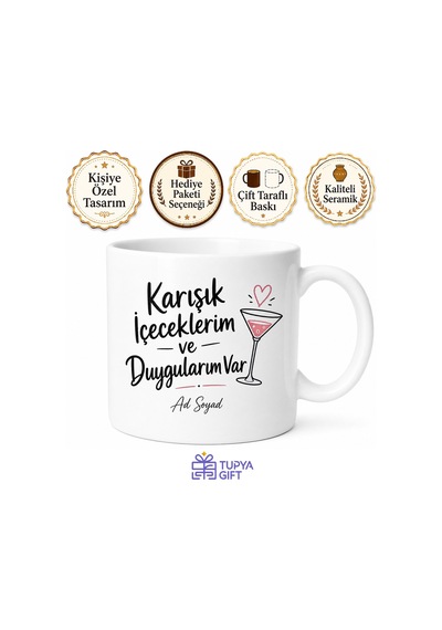 I Have Mixed Drinks About Feelings Baskılı Karışık İçeceklerim Duygularım Var Kupa Hediye Beyaz / Çok Renkli