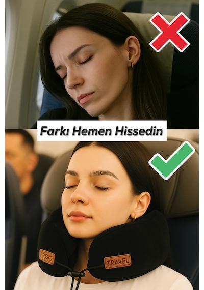 Viscofoam Cosy Ortopedik Seyahat Yastığı Visco Boyun Destekli Seyahat Yastığı - Siyah | Ergo Travel