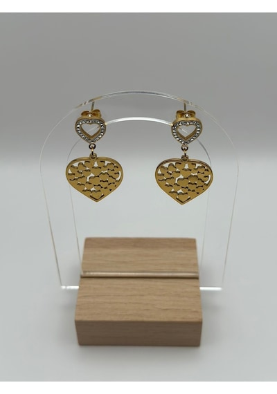 Arnes Jewelry Çelik Sallantılı Zirkon Taşlı Kalpli Küpe Ar254nes Gold