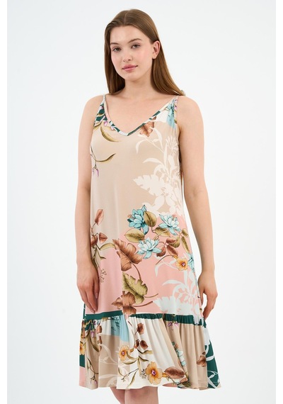 Alexandergardi Bağlama Detaylı Askılı Volanlı Elbise B24-425-01 Kahverengi