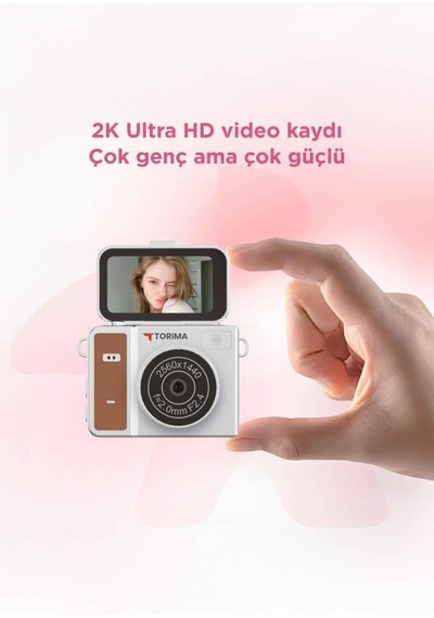 Torima Mini Dijital Kamera 2k Flip Ekranlı Selfie Video Vlog Kamerası Cmr46 Kahverengi