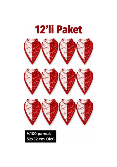 Herşeynota 12 Li Kırmızı Beyaz Atatürk İmzalı Fular Seti %100 Pamuk 52x52 Cm Tören Ve Etkinlik İçin Çok Renkli
