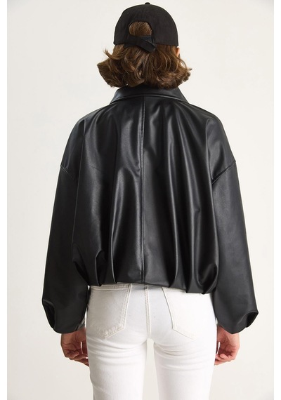 Shade Kadın Oversize Tokalı Deri Ceket 3137 60284058 - Siyah