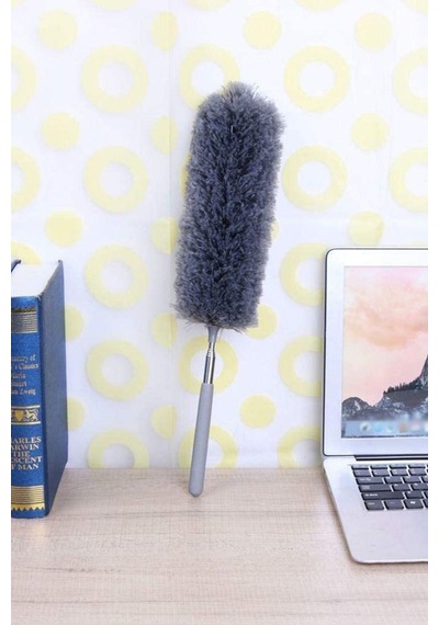 140 Cm Teleskopik Uzatılabilir Mikrofiber Yumuşak Başlıklı Gri Toz Alma Fırçası Püskülü