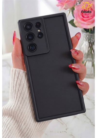 Fibaks Galaxy S24 Ultra Uyumlu Kılıf Kamera Korumalı Yumuşak Dokulu Darbe Emici Siyah Silikon Kapak