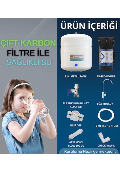 8 LT Metal Tanklı Çift Karbonlu Kapalı Kasa Pompalı Mavi Su Arıtma Cihazı